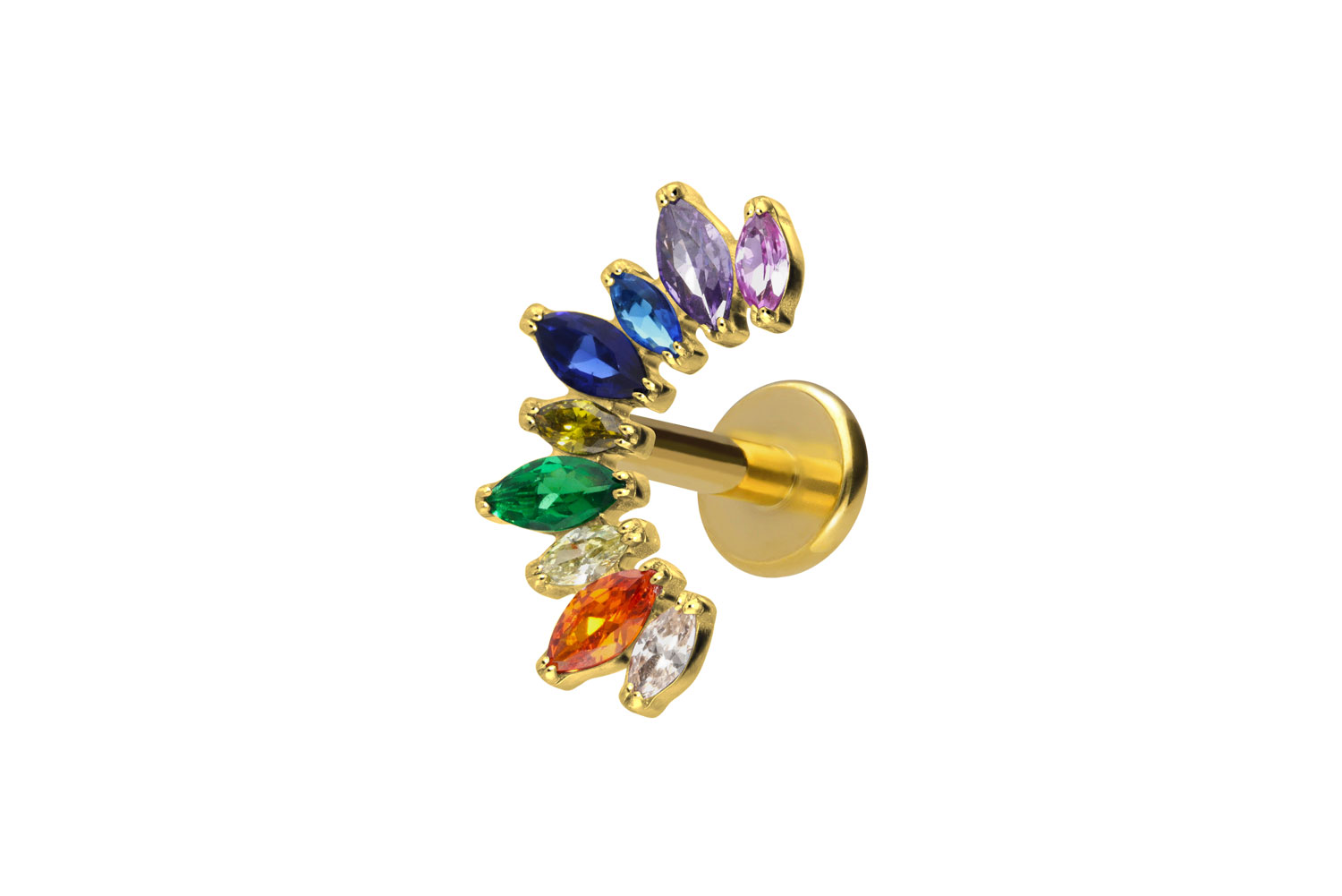 Titan Labret Piercing mit Innengewinde BUNTER KRISTALLBOGEN